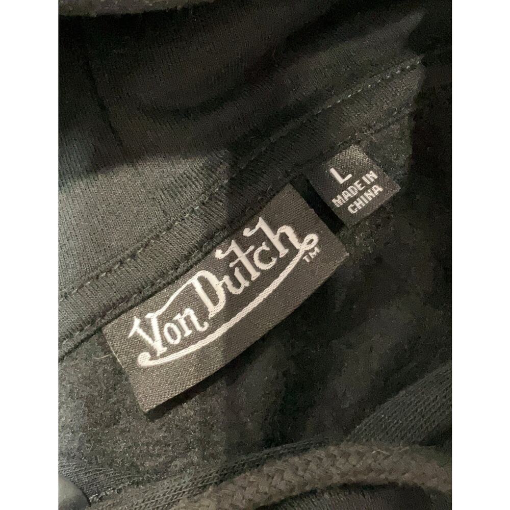 Von Dutch Vintage Womens Size L Black Cropped Jeweled Logo Pullover Hoodie Y2K - Picture 9 of 10
